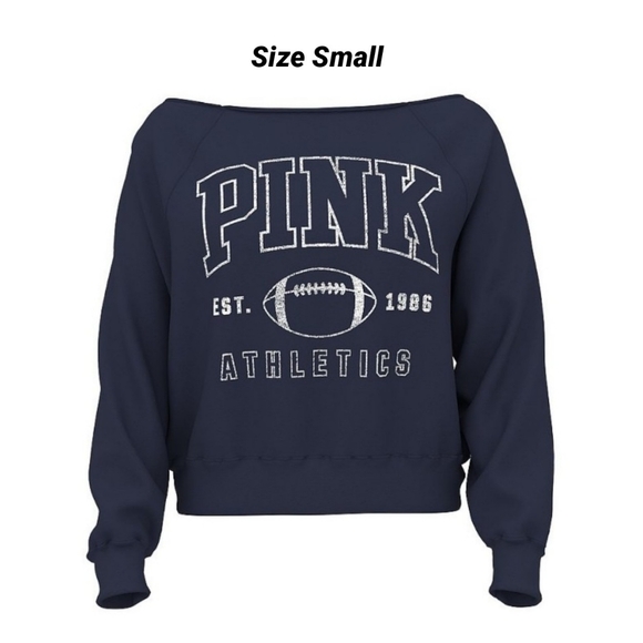 PINK Victoria's Secret Sweaters - VS PINK Noir Navy Blue Game Day Football Fleece Pullover Sweatshirt Small NEW